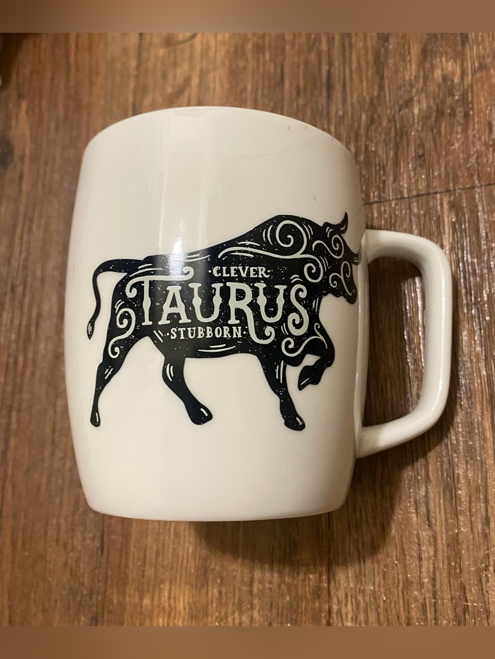 Threshold Coffee Mug Cup Taurus Zodiac White Black Stubborn Clever 4”H x 3.5”W